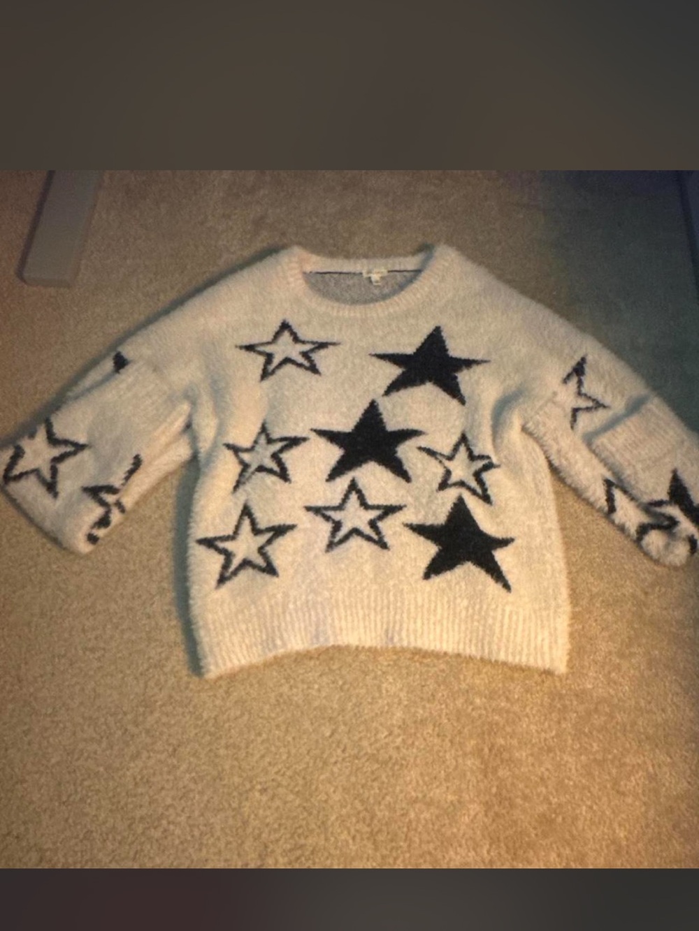 Pilcro  Pattered Eyelash Sweaters “Stars” detail L Ecru/Black - Picture 3 of 8